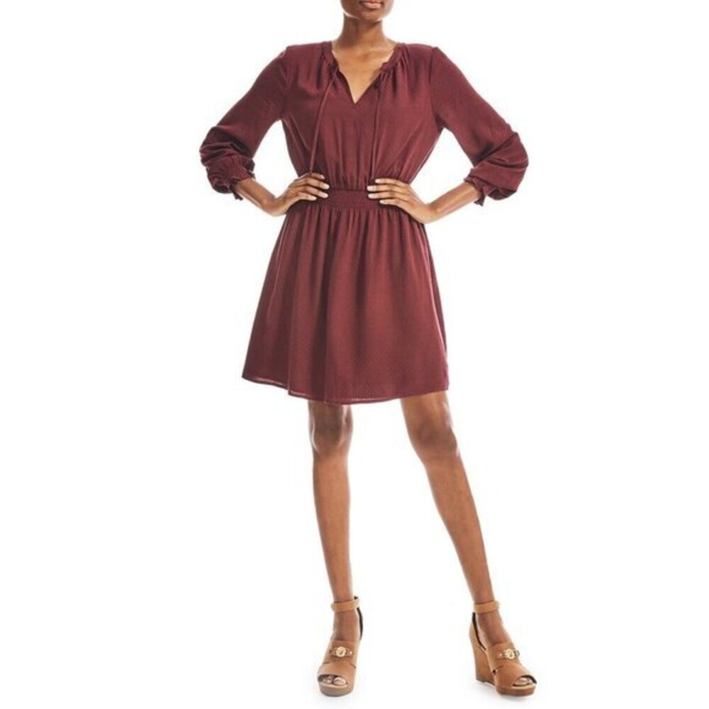 NWT Nautica burgundy smocked long-sleeve dress sz XS